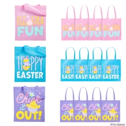 Large Easter Whimsy Laminated Shopper Tote Bags-12Pk
