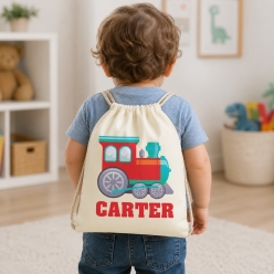 Train Personalized Name Drawstring Backpack