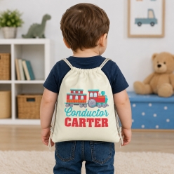 Train Conductor Personalized Drawstring Backpack