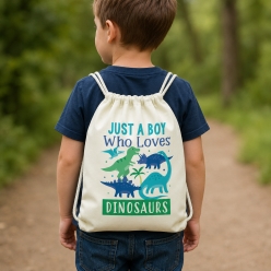 Just a Boy Who Loves Dinosaurs Drawstring Backpack