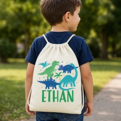 Trendy Dino Personalized Name Drawstring Backpack