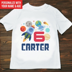 55% OFF: Trendy Space Personalized Name & Age T-shirt