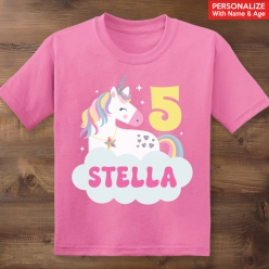 55% OFF: Trendy Unicorn Personalized Name & Age Pink Shirt