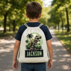 TRex Personalized Name Drawstring Backpack