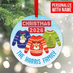 Ugly Sweater Personalized Wood Ornament