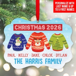 Ugly Sweater Family & Names Personalized Wood Ornament
