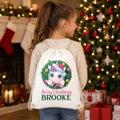 Unicorn Wreath Personalized Drawstring Backpack