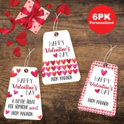 Valentine's Day Hearts PERSONALIZED Tags - 6 PK