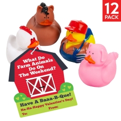 Farm Rubber Duck Valentine Exchange with Card-12Pk