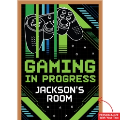 Gaming In Progress PERSONALIZED Vinyl Door Sign