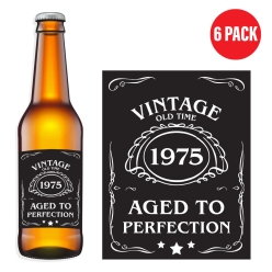 Vintage 1975 50th Birthday VINYL Beer Bottle Labels - 6 PK
