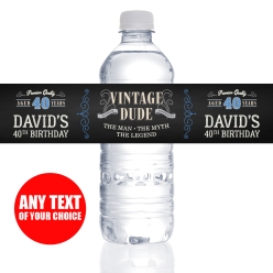 Vintage Dude 40 PERSONALIZED VINYL Bottle Labels - 10 PK