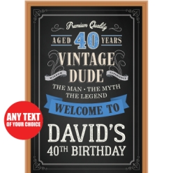 Vintage Dude 40 PERSONALIZED Giant Vinyl Keepsake Door Sign
