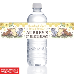 Vintage Pooh 1st Birthday PERSONALIZED Bottle Labels - 10 PK
