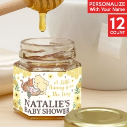 Vintage Pooh Baby Shower PERSONALIZED Honey Pot Labels - 12pk