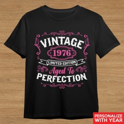 Vintage Pink Custom Year Black T-shirt