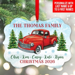 Vintage Truck Personalized Family Wood Ornament