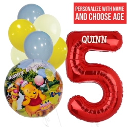 Winnie The Pooh PERSONALIZED Name & Single Digit Age Balloon Bou
