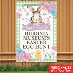 Watercolour Bunny Egg Hunt PERSONALIZED Vinyl Vertical Banner