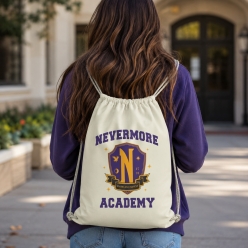 Wednesday Purple Nevermore Academy Drawstring Backpack