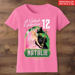 Wicked Celebration Personalized Name & Age Pink T-shirt