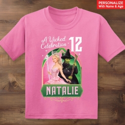 55% OFF: Wicked Celebration Personalized Name & Age Pink T-shirt