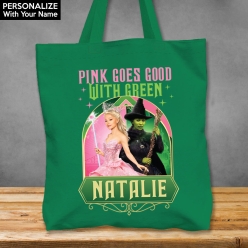 Pink Goes Good with Green XL Custom Name Green Tote