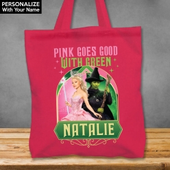 Pink Goes Good with Green XL Custom Name Pink Tote