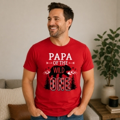 Wild One Papa Personalized Red T-shirt- Choose Size