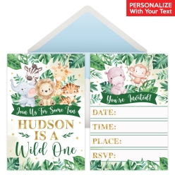 Wild One Safari PERSONALIZED Invitations - 8 Pk