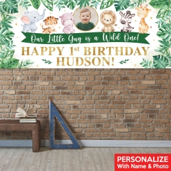Wild One Safari PHOTO PERSONALIZED Vinyl Keepsake Banner