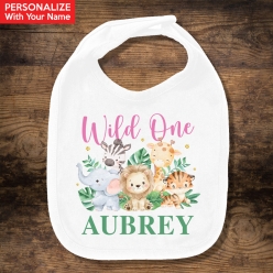 Safari Wild One Pink 1st Birthday PERSONALIZED Bib