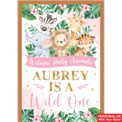 Wild One Safari Girl PERSONALIZED Vinyl Keepsake Door Sign
