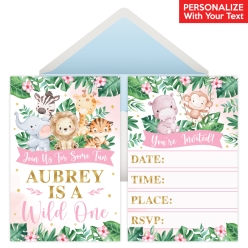 Wild One Safari Girl PERSONALIZED Invitations - 8 Pk