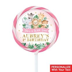 Wild One Safari Girl PERSONALIZED Lollipops - 12 Pk