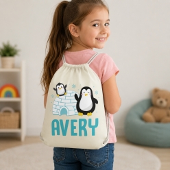 Penguin Personalized Drawstring Backpack