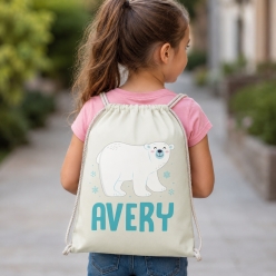 Polar Bear Personalized Drawstring Backpack