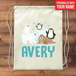 60% OFF: Winter Animals Personalized Drawstring Backpack