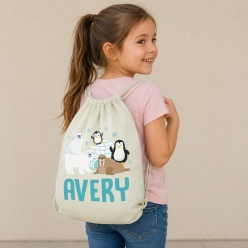 Winter Animals Personalized Drawstring Backpack