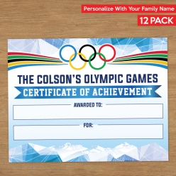 Winter Olympics Personalized Award Certificates 12pk