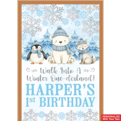 Winter Onederland Blue PERSONALIZED Giant Vinyl Door Sign