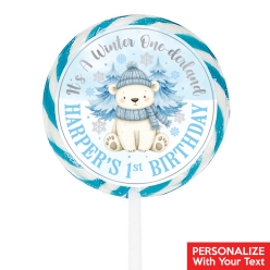 Winter Onederland Blue PERSONALIZED Lollipops - 12 Pk