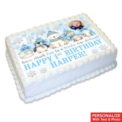 Winter Onederland Blue 1st Photo Personalized Edible Icing
