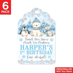 Winter Onederland Blue PERSONALIZED Thank You Tags - 6 Pk