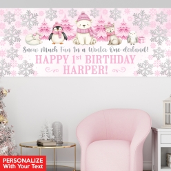 Winter Onederland Pink PERSONALIZED Giant Vinyl Keepsake Banner