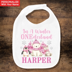 Winter Onederland Pink Personalized Bib