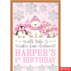 Winter Onederland Pink PERSONALIZED Giant Vinyl Door Sign
