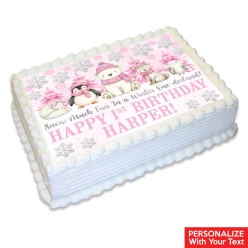 Winter Onederland Pink 1st Personalized Edible Icing