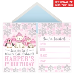 Winter Onederland Pink PERSONALIZED Invitations - 8 Pk