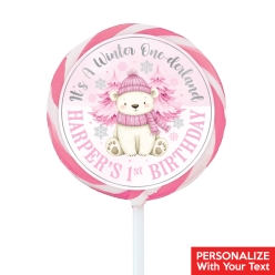 Winter Onederland Pink PERSONALIZED Lollipops - 12 Pk